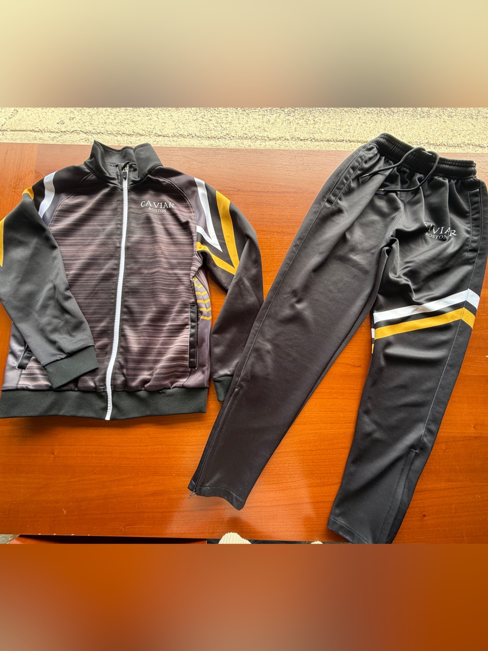 Men's Designer Boston Caviar Black, Yellow, White Track Suit- 2 Piece Set Small